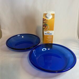 2 shallow cobalt, blue serving bowls/discontinued